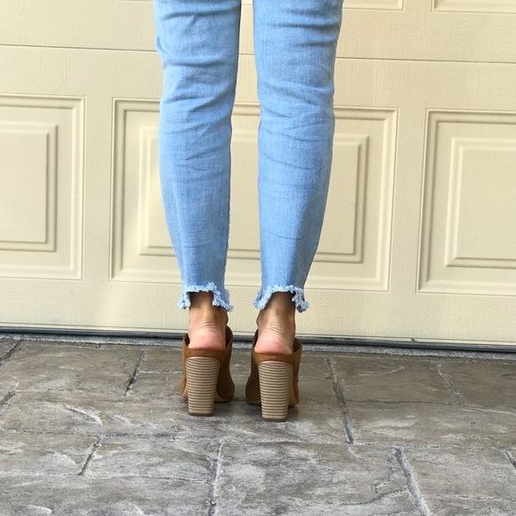 Cognac Laser Cut Closed Toe Block Heel Mule Clog - Picture 4 of 8